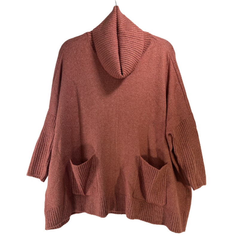 Loft Mauve Oversized Half Sleeve Turtleneck Sweater Pocket Accent Size S